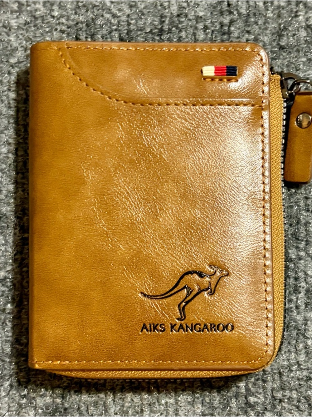 AIKS Kangaroo Brown Leather RFID Zip Wallet Bifold ID Card Holder Men’s